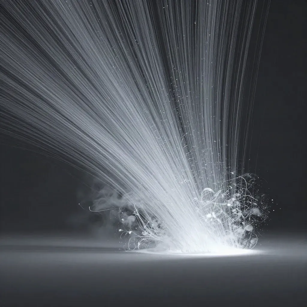 Silver filaments converge into a soft white bloom in dark graphite haze.
